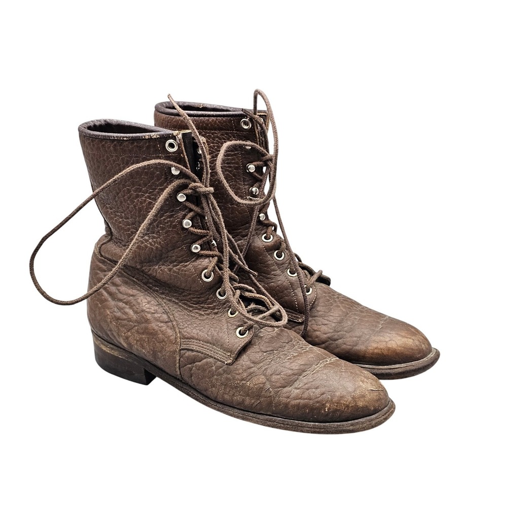 Justin Mens Size 7.5 Womens 8.5 US VTG 1990's Brown Leather Lace‎ Up Roper Boots